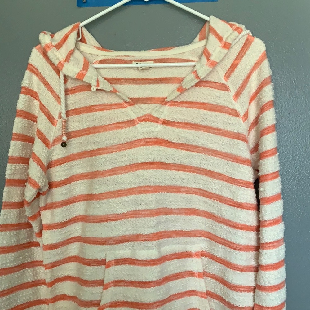 Roxy Coral and Cream Striped Hooded Pullover